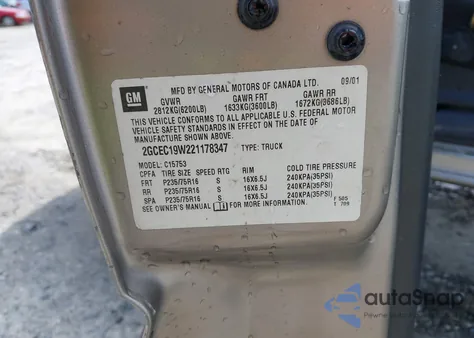 2002 Chevrolet Silverado 1500 Ls from USA, damaged, VIN 2GCEC19W221178347